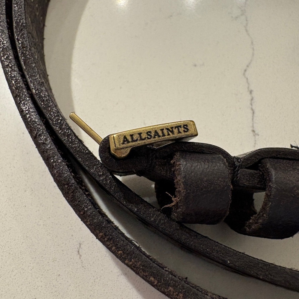 All Saints Black Leather Belt with Brass Hardware - Size M - 40” - Picture 2 of 6